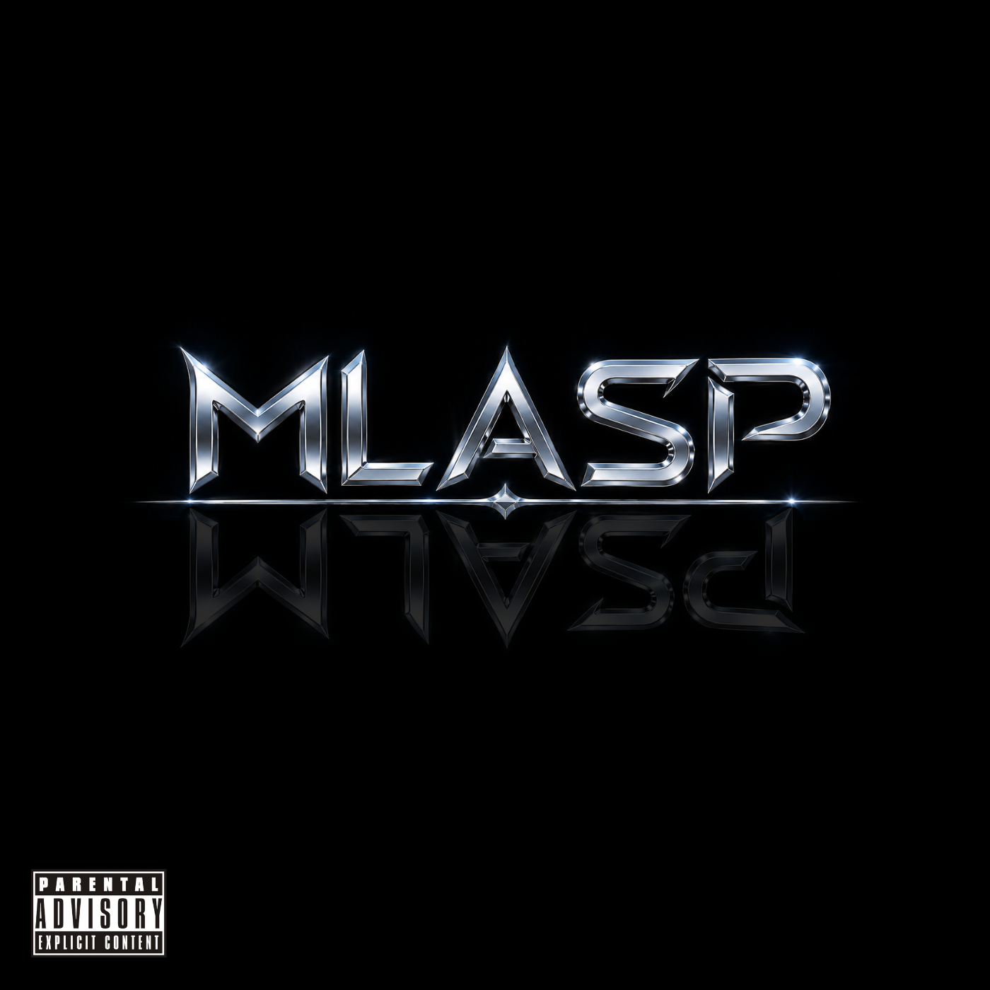 MLASP album cover with a chrome MLASP logo and its reflection on a black background